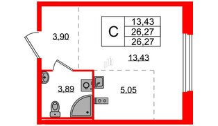 Квартира в ЖК «Аннино Сити», студия, 26.27 м², 1 этаж