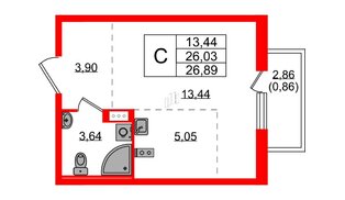 Квартира в ЖК «Аннино Сити», студия, 26.89 м², 4 этаж