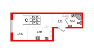 Квартира в ЖК «Аннино Сити», студия, 27.34 м², 3 этаж