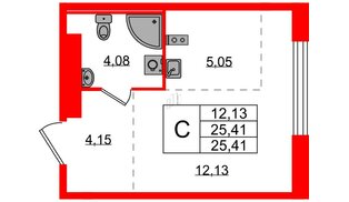 Квартира в ЖК «Аннино Сити», студия, 25.41 м², 1 этаж