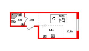 Квартира в ЖК «Аннино Сити», студия, 27.98 м², 2 этаж