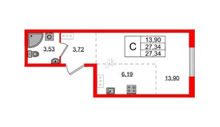 Квартира в ЖК «Аннино Сити», студия, 27.34 м², 3 этаж