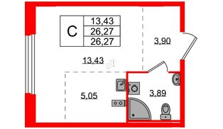 Квартира в ЖК «Аннино Сити», студия, 26.27 м², 1 этаж