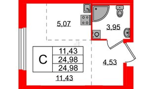 Квартира в ЖК «Аннино Сити», студия, 24.98 м², 1 этаж