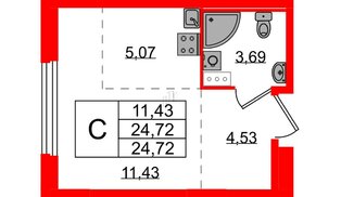 Квартира в ЖК «Аннино Сити», студия, 24.72 м², 4 этаж