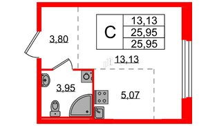 Квартира в ЖК «Аннино Сити», студия, 25.95 м², 1 этаж