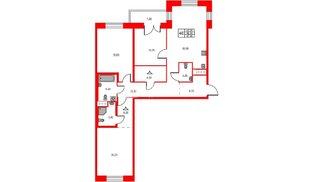 Квартира в ЖК Моисеенко 10, 3 комнатная, 97.4 м², 6 этаж