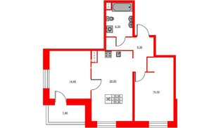 Квартира в ЖК «Моисеенко 10», 2 комнатная, 65.9 м², 8 этаж