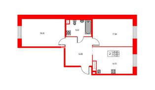 Квартира в ЖК «Моисеенко 10», 2 комнатная, 71 м², 3 этаж