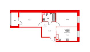 Квартира в ЖК Моисеенко X, 2 комнатная, 73.7 м², 5 этаж