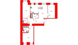 Квартира в ЖК «Моисеенко 10», 3 комнатная, 97.3 м², 2 этаж