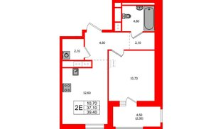 Квартира в ЖК Янила Форест, 1 комнатная, 39.4 м², 7 этаж