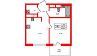 Квартира в ЖК Янила Форест, 1 комнатная, 36.9 м², 7 этаж