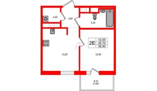 Квартира в ЖК Янила Форест, 1 комнатная, 36.9 м², 8 этаж