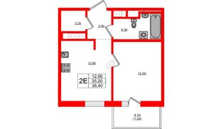 Квартира в ЖК «Янила Форест», 1 комнатная, 36.4 м², 7 этаж