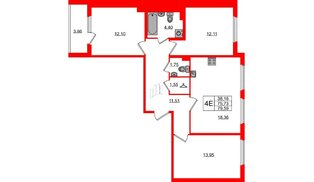Квартира в ЖК Любоград, 3 комнатная, 75.73 м², 1 этаж