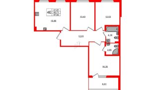 Квартира в ЖК Любоград, 3 комнатная, 80.71 м², 2 этаж