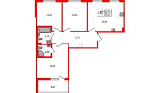 Квартира в ЖК Любоград, 3 комнатная, 80.71 м², 2 этаж
