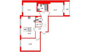 Квартира в ЖК Любоград, 3 комнатная, 75.73 м², 1 этаж