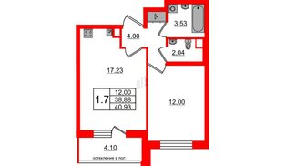 Квартира в ЖК Univer City, 1 комнатная, 38.88 м², 1 этаж