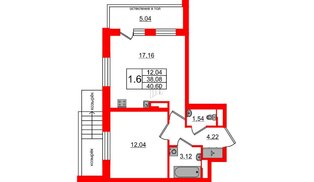Квартира в ЖК Univer City, 1 комнатная, 38.08 м², 1 этаж