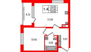 Квартира в ЖК Univer City, 1 комнатная, 37 м², 4 этаж