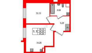 Квартира в ЖК «Универ Сити», 1 комнатная, 34.29 м², 1 этаж