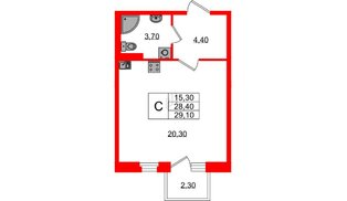 Квартира в ЖК Экография, студия, 29.1 м², 2 этаж