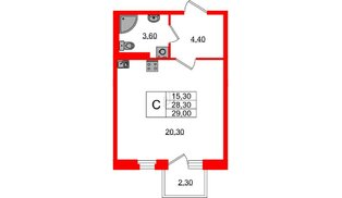 Квартира в ЖК Экография, студия, 29 м², 3 этаж