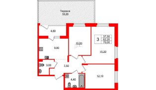 Квартира в ЖК Экография, 3 комнатная, 70 м², 1 этаж