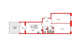 Квартира в ЖК Экография, 2 комнатная, 63.3 м², 1 этаж