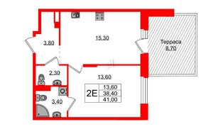 Квартира в ЖК Экография, 1 комнатная, 41 м², 1 этаж