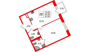 Квартира в ЖК Экография, 1 комнатная, 41 м², 3 этаж