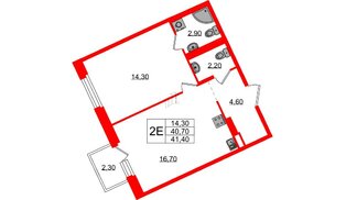 Квартира в ЖК Экография, 1 комнатная, 41.4 м², 3 этаж
