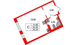 Квартира в ЖК «Экография», студия, 24.2 м², 1 этаж