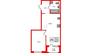 Квартира в ЖК «Новоселье», 1 комнатная, 38.64 м², 12 этаж
