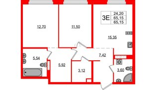 Квартира в ЖК «Максималист», 2 комнатная, 65.15 м², 4 этаж
