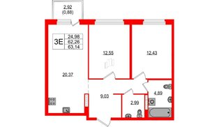 Квартира в ЖК «Максималист», 2 комнатная, 63.14 м², 3 этаж