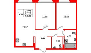 Квартира в ЖК «Максималист», 2 комнатная, 62.26 м², 8 этаж