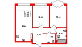 Квартира в ЖК «Максималист», 2 комнатная, 62.26 м², 16 этаж