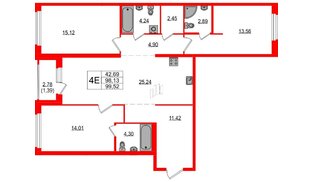 Квартира в ЖК Максималист, 3 комнатная, 99.52 м², 2 этаж