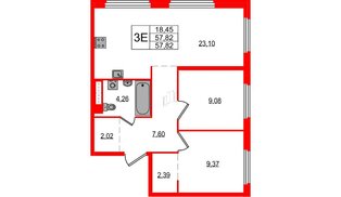 Квартира в ЖК «Максималист», 2 комнатная, 57.82 м², 14 этаж