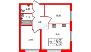 Квартира в ЖК «Максималист», 2 комнатная, 52 м², 2 этаж