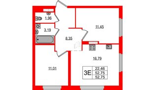 Квартира в ЖК «Максималист», 2 комнатная, 52.75 м², 11 этаж