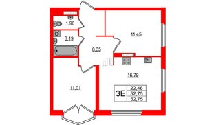 Квартира в ЖК «Максималист», 2 комнатная, 52.75 м², 17 этаж