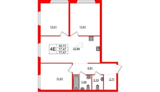 Квартира в ЖК Максималист, 3 комнатная, 77.47 м², 2 этаж