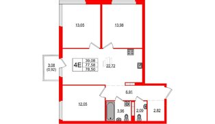 Квартира в ЖК Максималист, 3 комнатная, 78.5 м², 13 этаж