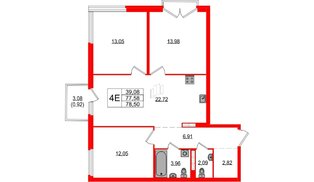 Квартира в ЖК Максималист, 3 комнатная, 78.5 м², 14 этаж