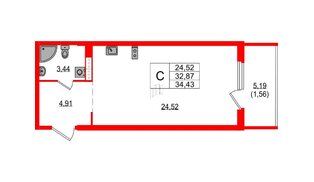 Квартира в ЖК «Максималист», студия, 34.43 м², 17 этаж