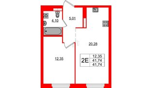 Квартира в ЖК Максималист, 1 комнатная, 41.74 м², 6 этаж